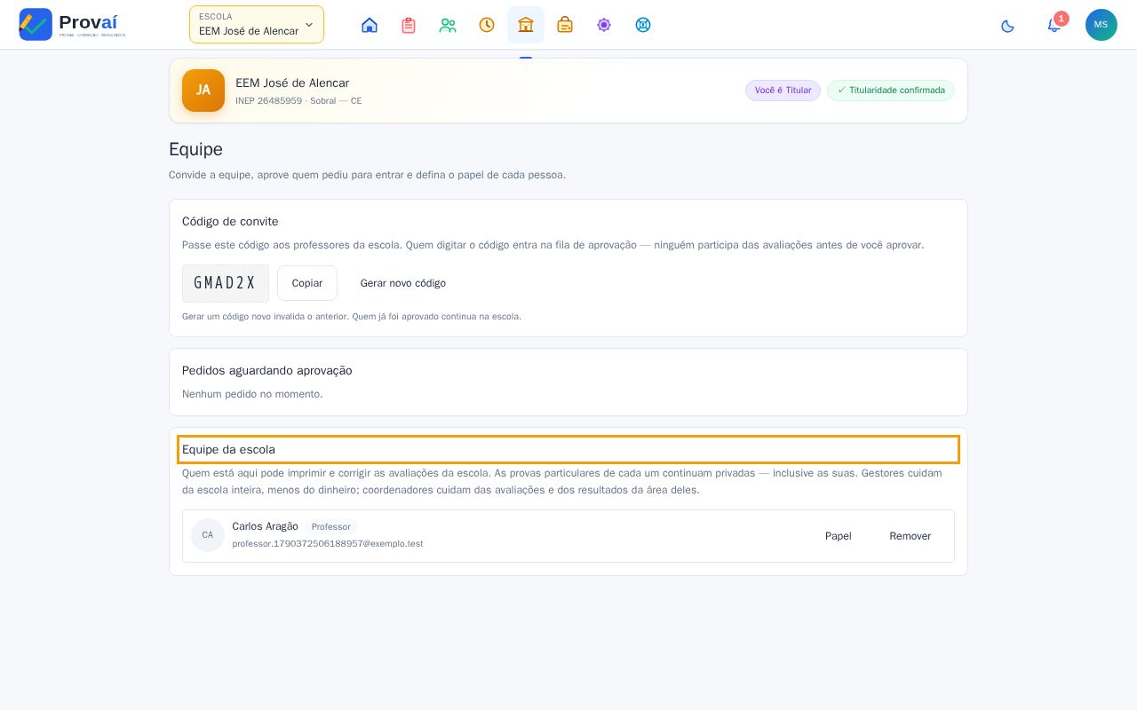 Lista de professores da escola