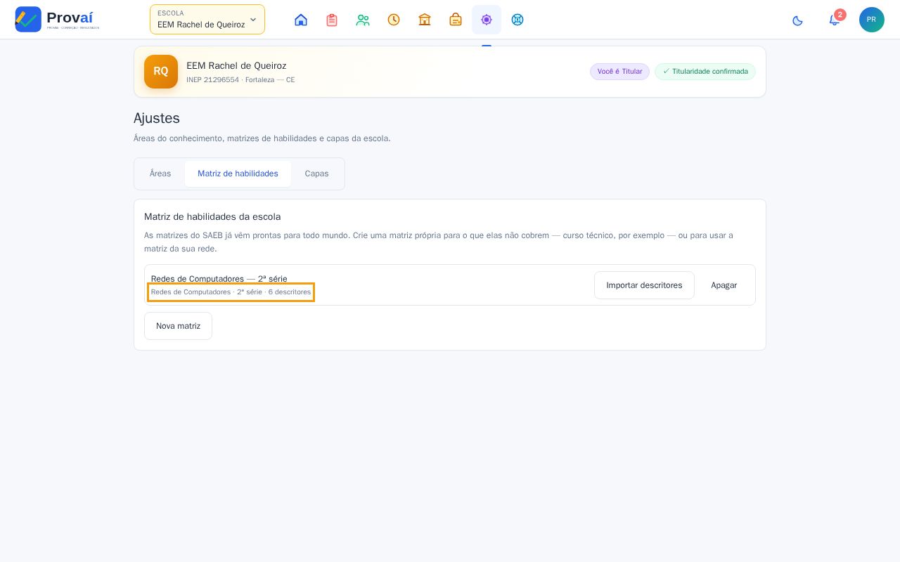 Matriz criada com 6 descritores