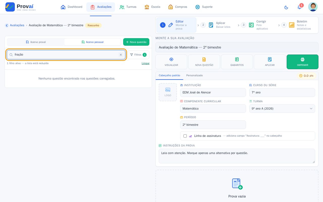 Banco de questões com a busca e a lista de questões