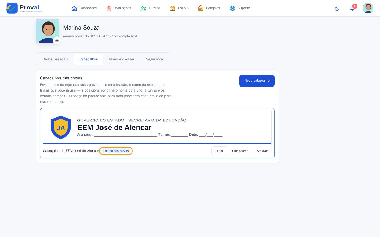 Lista de cabeçalhos com o selo Padrão das provas